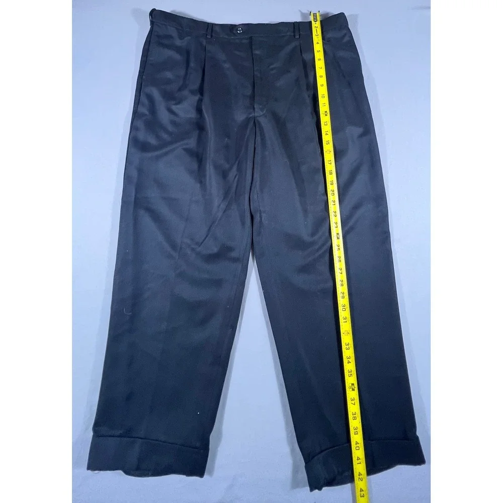 Savane Men's Navy Blue Pleated Dress Pants Cuffed 44x30 Polyester Trousers